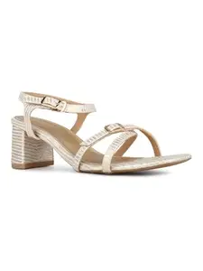 Inc.5 Womens Golden Striped Square Toe Party Wear Heels Sandals