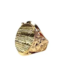 Stand Touch Jewellery Brass Gold Plated Ring Heavy Gold Look Finely Detailed Handmade Ring For Men (Ring Size-22)