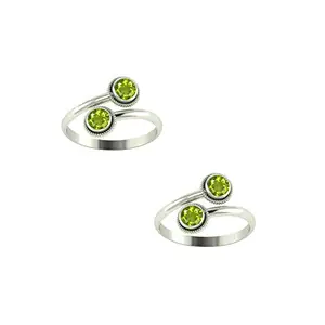 PeenZone 925 CZ Silver Peridot Toe Rings (Leg Finger Rings) In Pure 92.5 Sterling Silver For Women | Toe Rings for Women and Girls | Chandi Bichiya