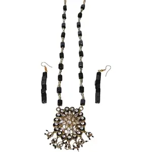 Long Black Jewellery Set Long Black Necklace Set