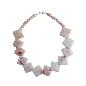Crystal Stone Geometric Necklace, White and Red