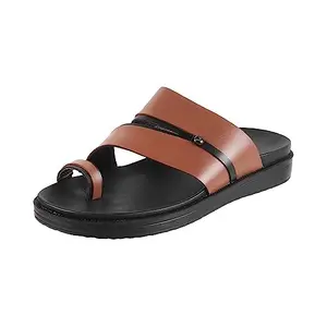 Mochi Men's Tan Faux Leather Toe Ring Stylish Sandals UK/10 EU/44 (16-476)
