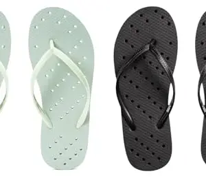 DRUNKEN Slipper For Women's Flip Flops Home Fashion Slides Open Toe Non Slip Combo of 2 (1 Black and 1 Green)- 5-6 UK