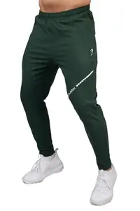 FUAARK Men Slim Fit Trackpant for Running, Sports & Gym Workouts with 2 Zipper Pockets (X-Large, Green)