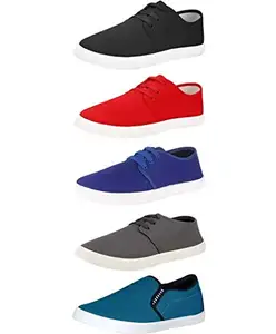 Aircum Men's Combo Pack of 5 Casual Shoes (Black - Red - Blue - Grey - Firozi, Numeric_9)