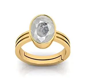 GEMSJEWELS 12.25 Ratti Certified Unheated Untreated Natural panchdhatu Adjaistaible Gold Ring White Sapphire Pukhraj Loose Gemstone for Women and Men