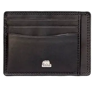 BROWN BEAR Genuine Leather RFID Protected Unisex Slim Card Wallet with 6 Card Slots 2 ID Slots and 1 Bill Compartment (Black)
