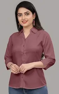 Formal Cotton Blend Shirt for Women with 3/4 Sleeve for Casual Wear