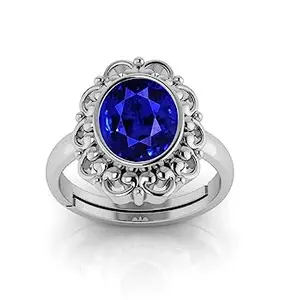NAMDEV GEMS 6.25 Ratti 5.00 Carat AA++ Quality Natural Blue Sapphire Neelam Gemstone Silver Plated Adjustable Ring for Men And Women's (Lab - Certified)