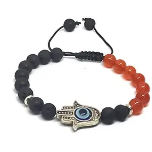 ASTROGHAR Carnelian Lava Volcanic Beads Evil eye Hamza Hand Adjustable Bracelet For Men And Women