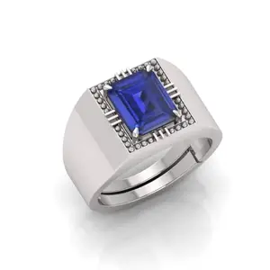 RRVGEM Blue Sapphire Ring 14.00 Carat Blue Sapphire Neelam Gemstone Silver Plated Ring Adjustable Ring Size 16-22 for Men and Women