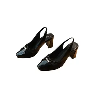 OZURI Black Stylish Wedge Block Heels For Women | Soft Comfort Sandals | Everyday Footwear for Casual Wear (Size-40)