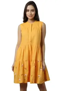 Allen Solly Women's Cotton Modern Above The Knee Dress (AHDRCRGB351642_Yellow