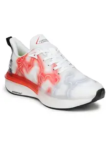 ABROS Exion Running Sports Shoes Breathable Upper Fly-Knit with Hyperfused Sole Memory Foam Insole Casual Walking & Gym Shoes for Mens(White/F.Red 7)
