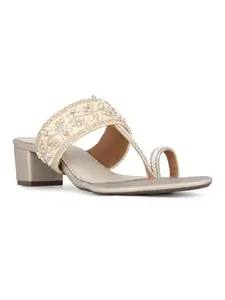 Inc.5 Womens Golden Embellished Square Toe Ethnic Heels Sandals