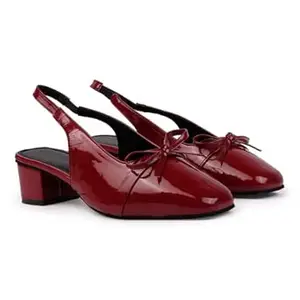 AUSTINE Women Stylish High Heels Sandals | Comfortable Block Heel Slip-On | Fashion Footwear for Women & Girls Maroon