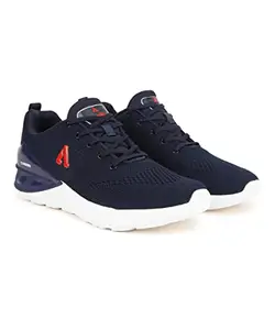Aqualite VEGAS-06 Sports Shoes for Men Running Daily use Footwear, Shoes for Man Stylish, Idol for Walking, Jogging, Athletic Sports, Zumba Dance, Mesh, Lace-up, No Heel, Navy Blue & Red Size 8