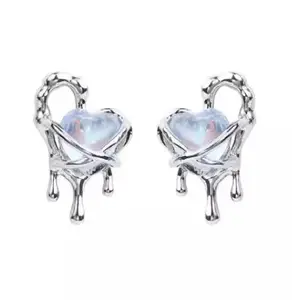 Subhagalankar Korean Personalized Metal Crystal Heart Stud Earrings for Women And Girls