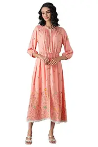 Aurelia Women's Viscose Peach Printed Dress Midi (22FEA12949-503714 XL)