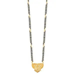 MEENAZ Mangalsutra For Women Girls Ladies Temple South Indian Traditional 1 Gram Gold Stylish Maharashtrian Long Double Chain Wati Mangal sutra Pendant Tanmaniya Black golden Nallapusalu Chains-495