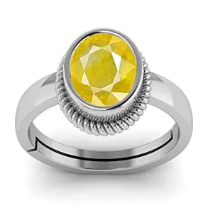 LMDPRAJAPATIS 5.25 Ratti/6.00 Carat AA+ Quality Natural Yellow Sapphire Pukhraj Gemstone Silver Adjustable Ring for Women's and Men's