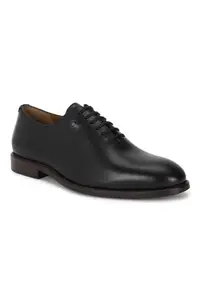 Louis Philippe Men Black Leather Derby Shoes