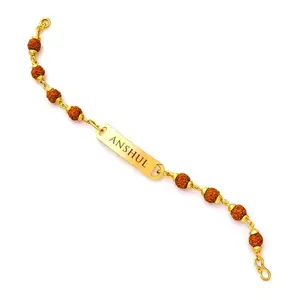 Creative Fox Personalized Rudraksha Metal Rakhi Bracelet With Name | Best Trending Customised Gift For Brother On Rakshabandhan | Unisex Customized Rakhi Bracelet