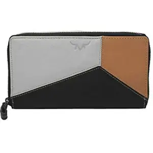 Maxin Stylish Long Ladies Wallet for Women with Zip Pocket, Multiple Card Holders and Phone Pocket Tri-Colour (Black, Orange, White)