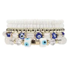 Bling Queen Women's Boho Stackable And Stretchable Beaded Bracelets, Stackable Beaded Stretch Bracelets, Stackable Bracelet, Beaded Bracelets For Women, Stacking Bracelets, Women's Bracelets(White)