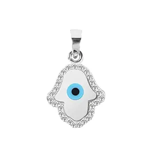Clara 925 Sterling Silver Evil Eye Hamsa Hand Charm Pendant Without Chain | Rhodium Plated | Gift for Women and Girls