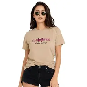 NAVRAAH Women Printed Cotton T-Shirt | Regular Fit | Round Neck | Long Sleeve | Soft Breathable Cotton Casual & Everyday Wear Top, Empower
