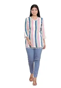 Asmita Craft Printed Straight A line 3/4th Sleeves Kurti Perfect for Casual, Formal, and Ethnic Wear (White Pink-L)