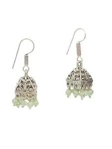 Oxidized silver jumka with green beas long earring for girls