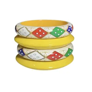 Decorative Bangles Set with Geometric Dice Pattern, Red and White, 4 Pieces (YELLOW)