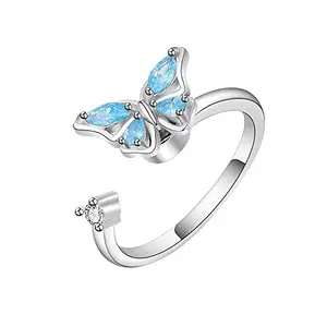 MYKI Rotating Blue Butterfly Ring For Women & Girls (Silver)