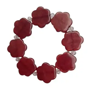 Handmade Flower-Shaped Maroon Resin Stretch Bracelet with Crystal Beads Fashion Jewellery for Girls and Women