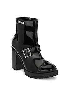 EL PASO Women Black Faux Leather Casual Slip On BootsEPW-7998Black_8