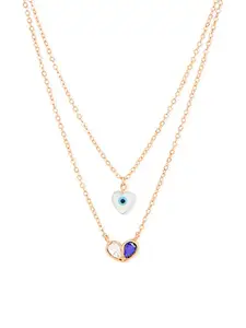 MINUTIAE Stylish Evil Eye & Heart Shaped Double Layered Necklace Chain| Pendant Valentine Gift Women & Girls | With Extendable Chain