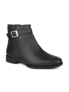 Inc.5 Women Black Mid-Top Regular Boots with Buckle Detail