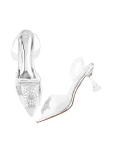 The White Pole Transparent Spool Heel Sandal Comfortable Heel Stiletto Heel Pump Shoes for Women & Girls