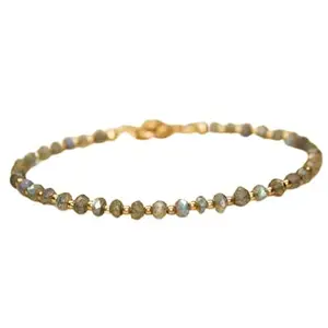 LKBEADS Gold Plated Bracelet with Grey Faceted Labradorite Beads – Rondelle 3-3.5mm – 7 inch Adjustable – For Men & Women|LK_STACK_04054