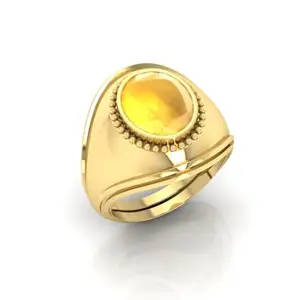 MBVGEMS Yellow Sapphire Ring 7.25 Ratti 7.00 Carat Yellow Sapphire Pukhraj Gemstone Gold Plated Ring Adjustable Ring Size 16-22 for Men and Women