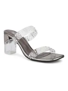 Inc.5 Women Pewter Embellished Open Toe Party Block Heels