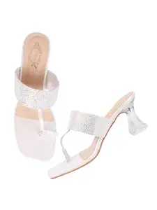 Shoetopia Women's Heel-5570 Heeled Sandal-8 Kids UK (Heel-5570-White)-EU41