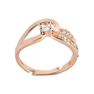 I Jewels Rose Gold Plated Valentines Special Elegant Classy CZ Crystal Adjustable Designer Finger Ring for Women and Girls (FL237RG)