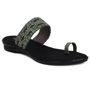 AJANTA Womens Green & Black Flat Sandal CL0836
