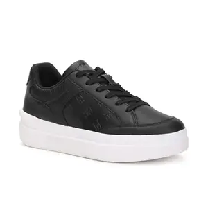 Tommy Hilfiger Leather Solid Black Women Flat Sneakers (F23HWFW211) Size- 38