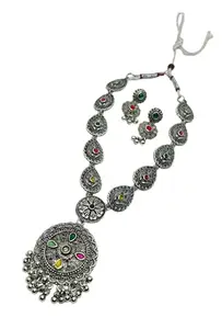 Soniya Crafts Fancy Oxidized Multicolor Stones Ghungroo Long Necklace Jewellery Set for Woman & Girls (Multicolor)