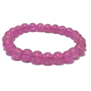 Pink crackle Glass Bracelet 8 mm Crystal Stone Bracelet Round Shape for Reiki Healing and Crystal