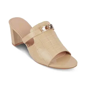 tresmode NIC Women's Block Heels Pump Sandals Beige, 3 UK / 36 EU - Pointed Round Open Toe Ladies Footwear Soft Comfortable Shoes